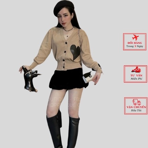 Áo cardigan len nữ họa tiết tim phong cách ulzzang Hàn Quốc mùa thu đông
