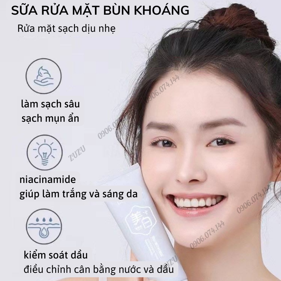 Sữa rửa mặt bùn núi lửa dưỡng ẩm điều dầu tẩy mụn đầu đen và mụn ẩn