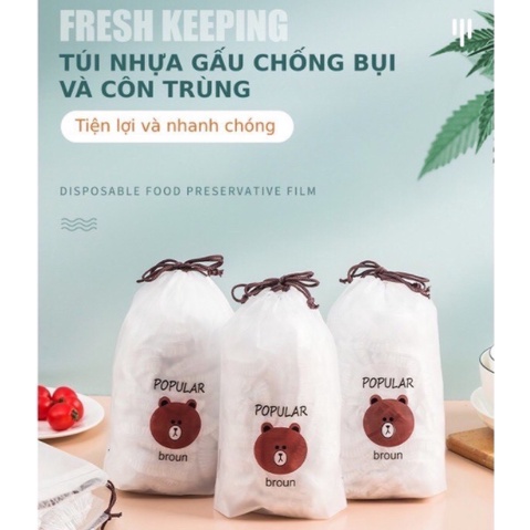 Màng bọc thực phẩm co giãn siêu dai có chun hình túi gấu set 100 chiếc