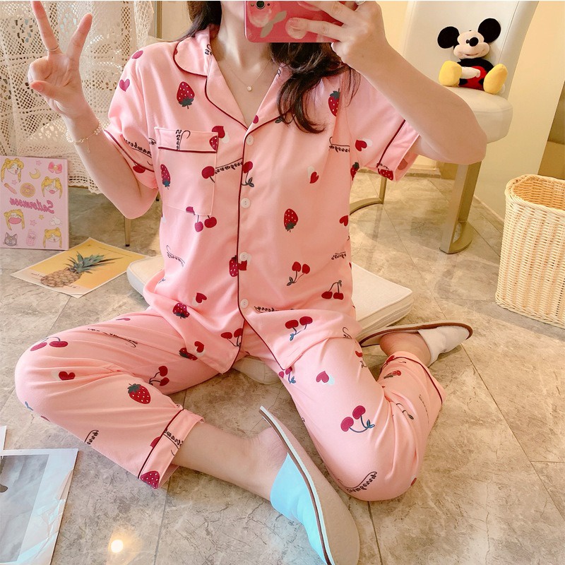 Bộ đồ ngủ nữ tay ngắn quần dài, pijama cao cấp chất dày ấm C30 | BigBuy360 - bigbuy360.vn