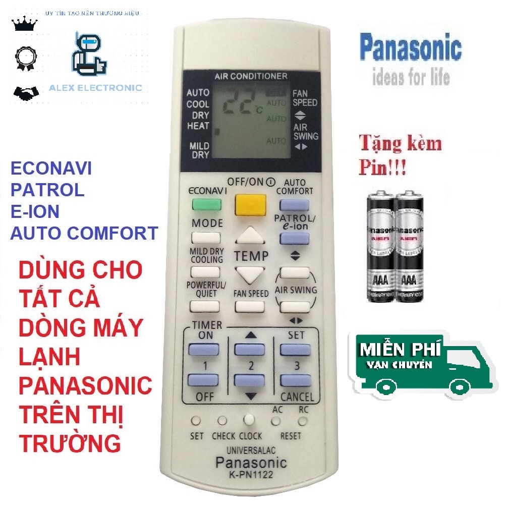 Remote máy lạnh PANASONIC K-PN1122 - Điều khiển điều hòa PANASONIC K-PN1122-Điện tử Alex-tặng kèm pin