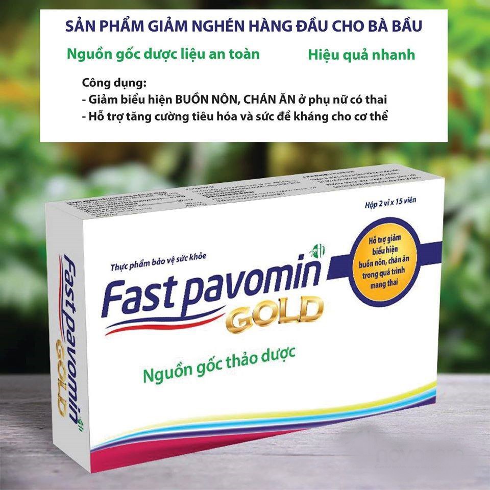 Fast pavomin GOLD- Hỗ trợ giảm các triệu chứng ốm nghén, tốt cho phát triển của thai nhi ( hộp 30 viên)