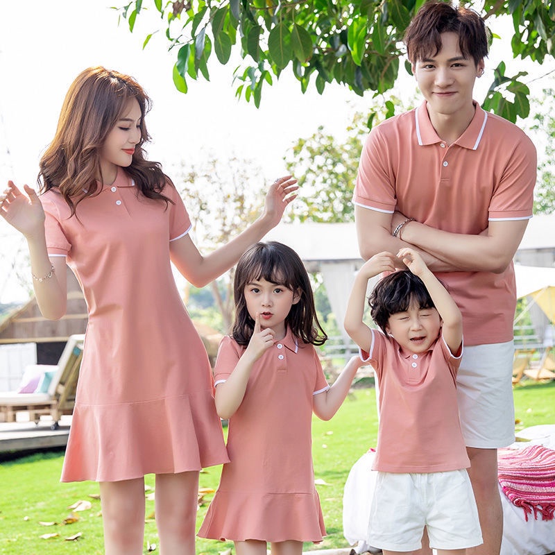 Áo Thun polo Màu Hồng Thời Trang Mùa Hè Dành Cho Mẹ Và Bé