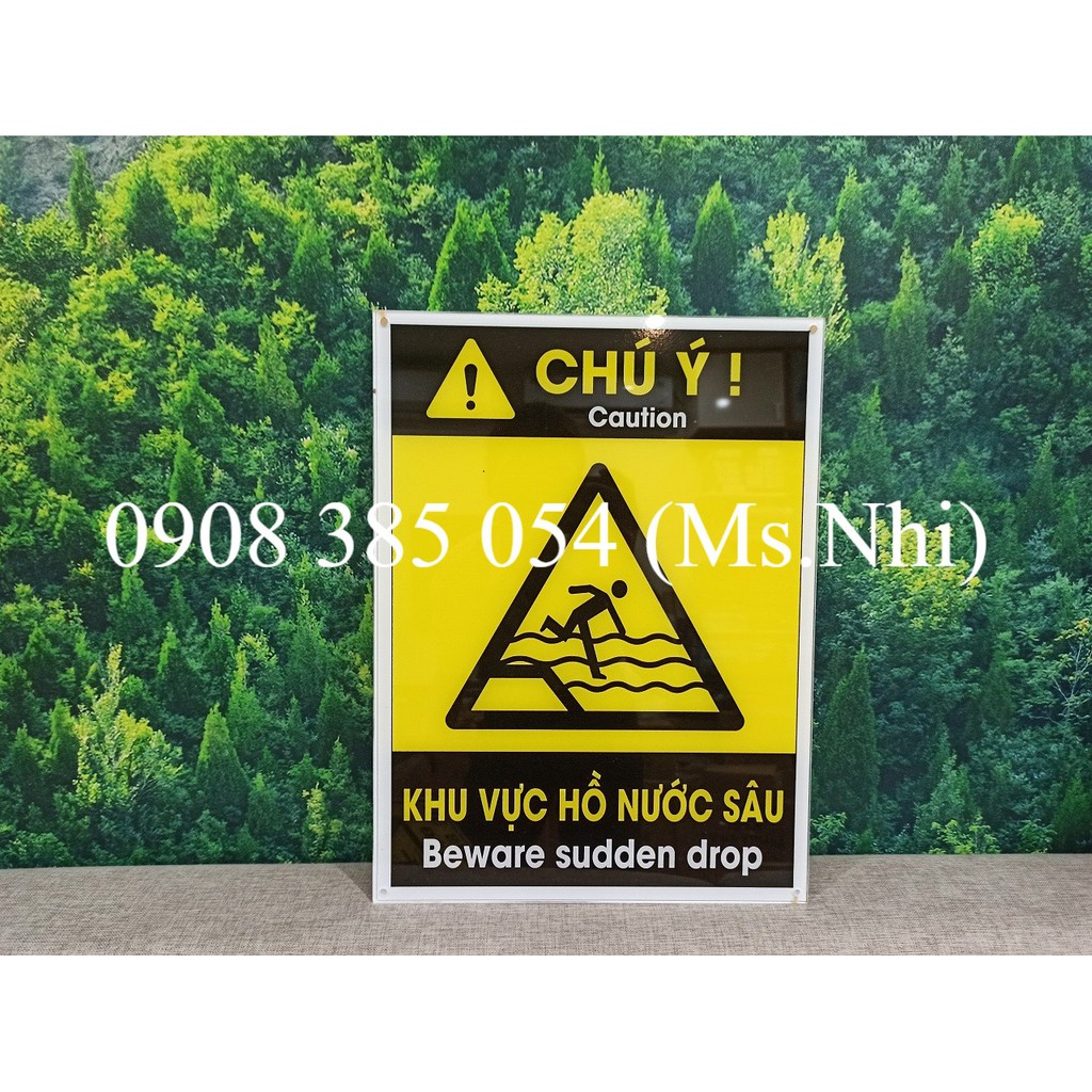 Biển cảnh báo khu vực hồ nước sâu nguy hiểm- KT 30x40- Hình thật