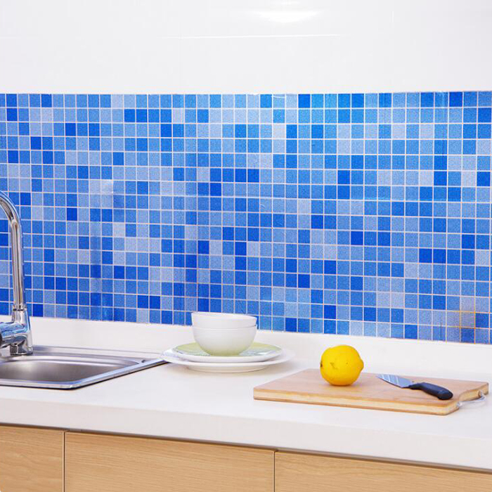 Sticker dán tường chống dầu nước bằng nhôm họa tiết ô vuông nghệ thuật 3D 45x70cm