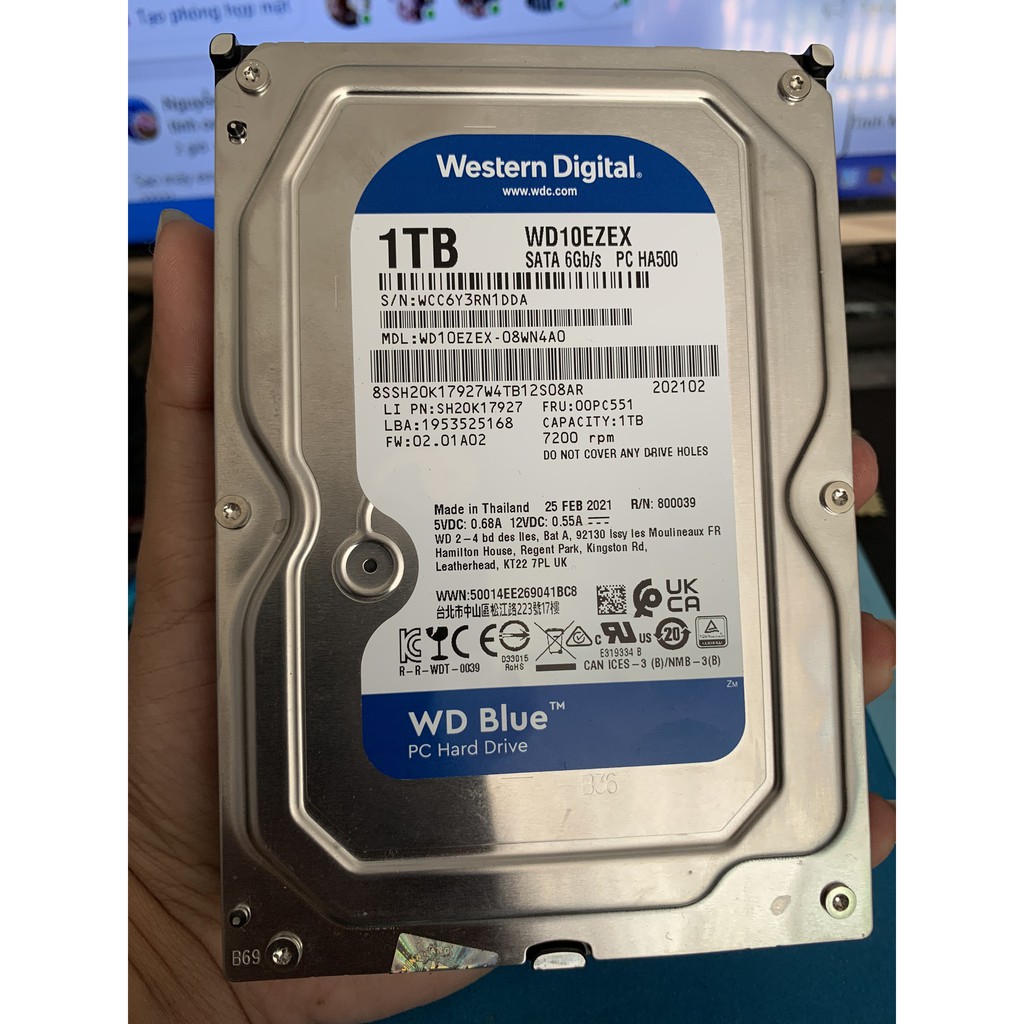 Ổ Cứng HDD WD Blue 1TB 3.5" (WD10EZEX) LIKENEW - Mới dùng 165 Giờ (~7 Ngày)