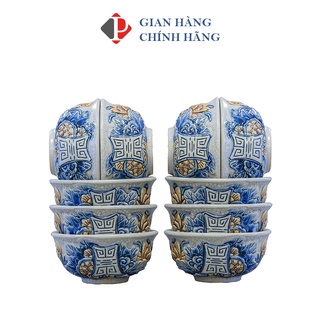 Bát cúng Men Rạn Đắp Nổi họa tiết SEN PHÚC, đồ thờ cúng Phùng Gia - Gốm sứ Bát Tràng cao cấp