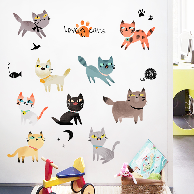 Nhãn dán điều hòa không khí trang trí mô hình nhỏ dính phòng ngủ trẻ em phim hoạt hình mèo con tự dính tân trang tường