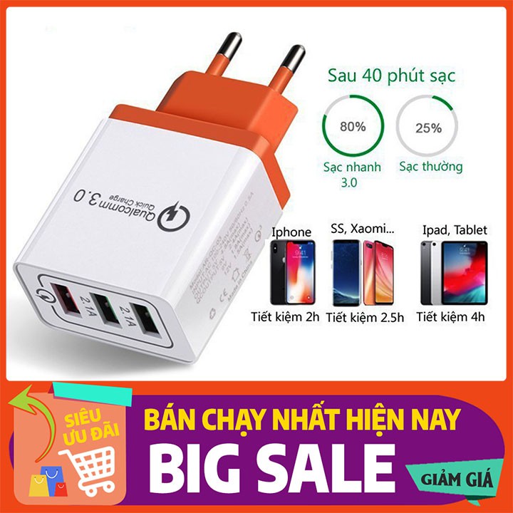 Củ Sạc Nhanh Ba Cổng 3.0, sạc nhanh, phù hợp các máy