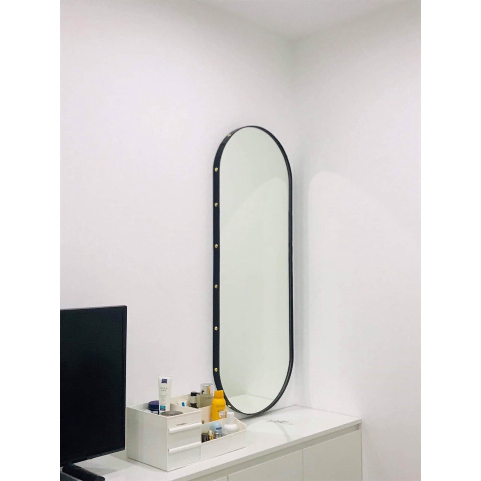 Gương oval hình con nhộng treo tường viền thép đen vàng trắng phòng tắm bàn trang điểm trang trí nhà cửa Gương Decor