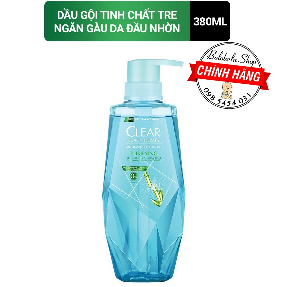 Dầu gội Clear làm sạch da đầu nhờn và ngăn gàu công thức Micellar 380ml tinh chất tre