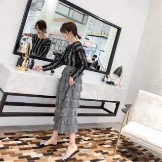 Chân váy xếp li dáng dài