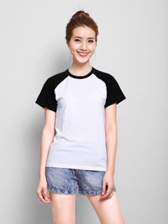Áo thun raplan trắng tay đen (nhiều size)