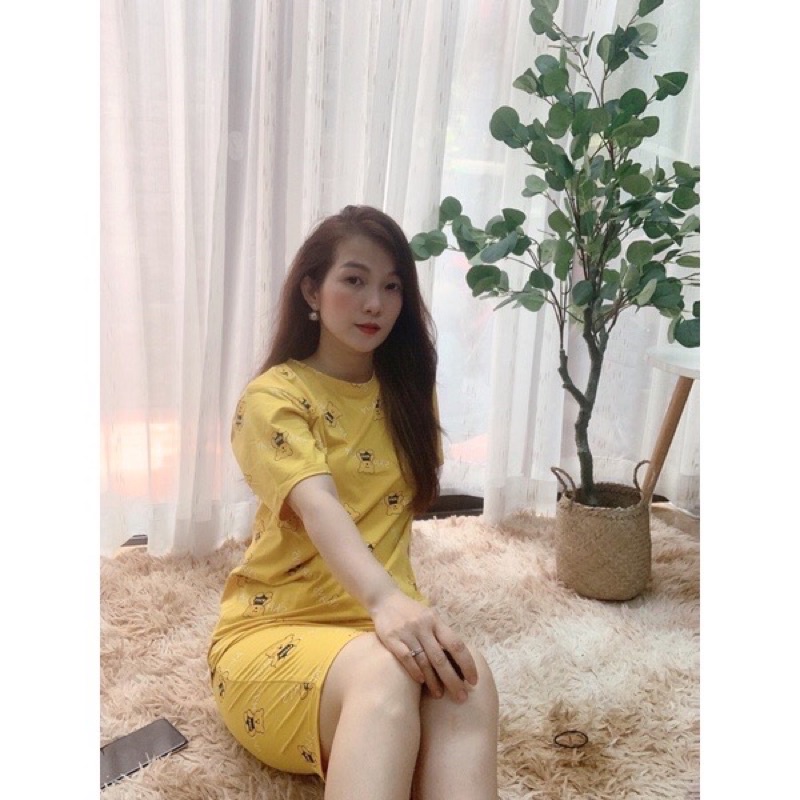 Bộ cotton nữ mặc nhà⚡️Set đồ bộ hình gấu siêu kute hàng Thiết kế cao cấp( Ảnh tự chụp)