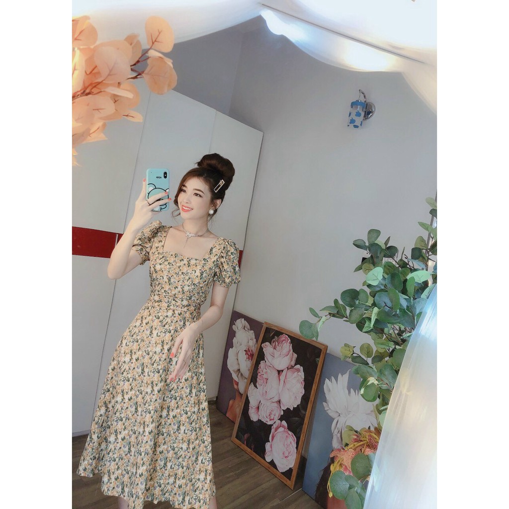 Váy hoa nữ 💖FREESHIP💖 Đầm Hoa Dự Tiệc Dáng Xoè Tay Phồng Dễ Thương