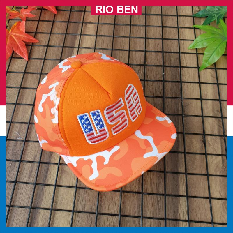 Mũ vải mềm thời trang cho bé thêu chữ USA, bé từ 1-3 tuổi RBN026