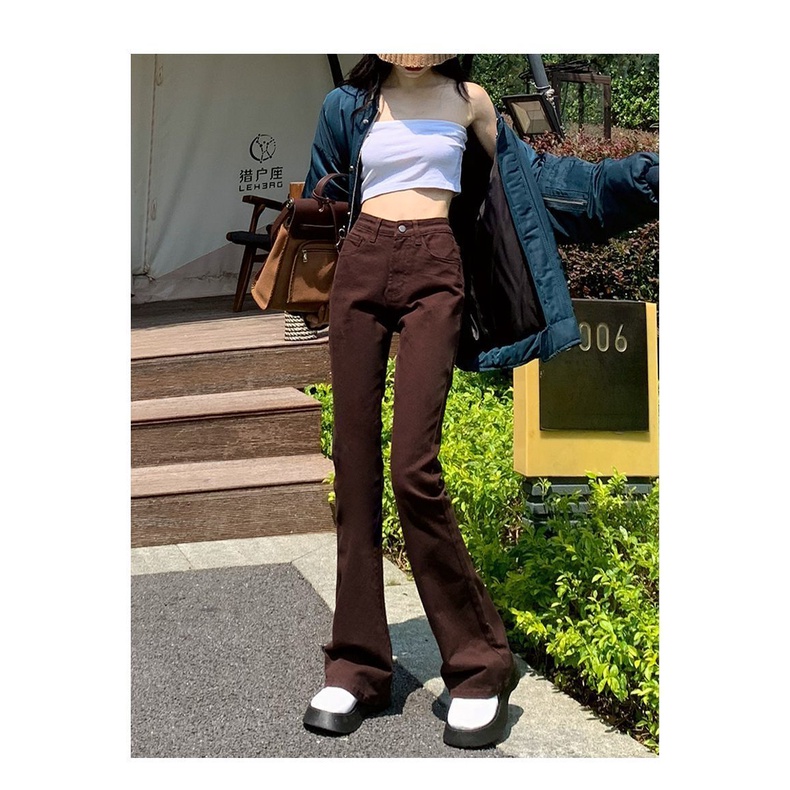 Quần Jean Ống Loe Lưng Cao Màu Nâu Thời Trang Thu Đông Hàng Mới 2022 Dành Cho Bạn Nữ
