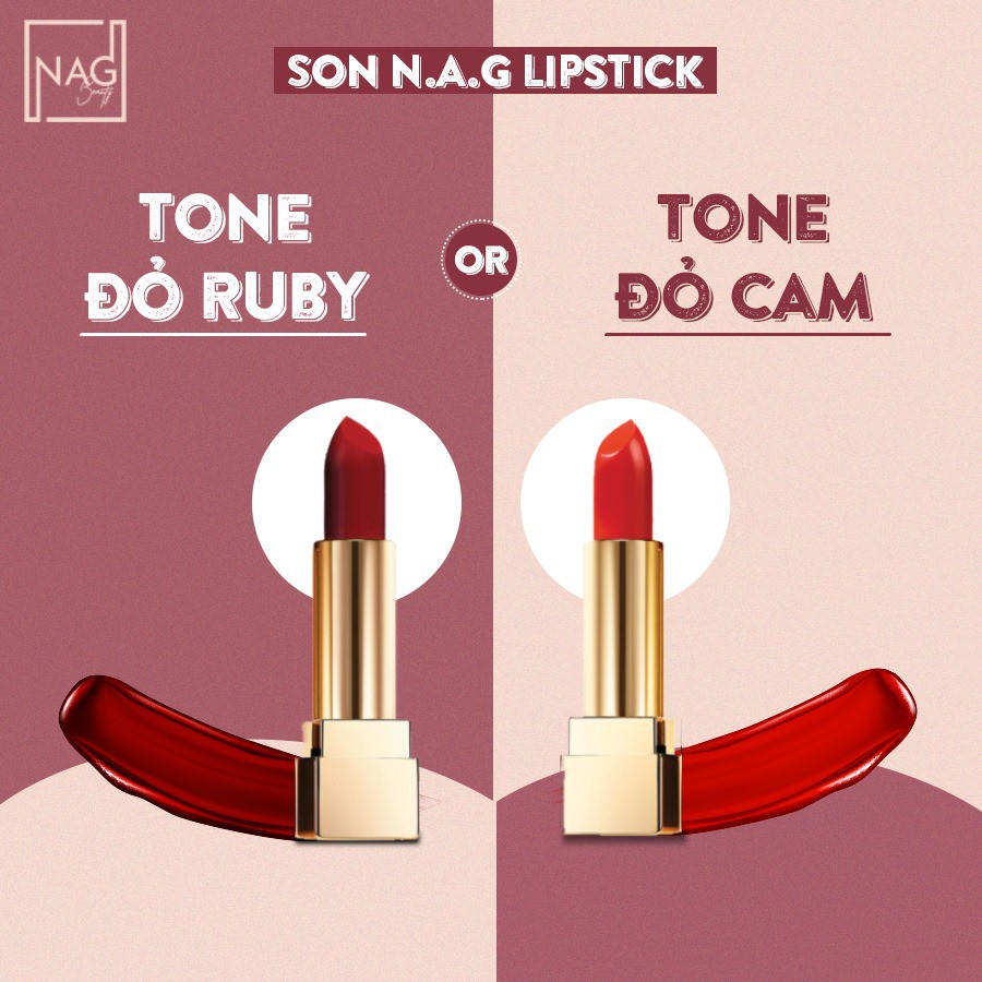Son lì NAG Lipstick hai màu đỏ cam, đỏ ruby sang trọng cho đôi môi mềm, quyến rũ - N.A.G Beauty | BigBuy360 - bigbuy360.vn