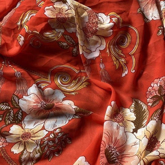 Khúc 2m6 Voan Chiffon Cam Bông Chân, Khổ 1m5, Chất Mỏng Mềm Rũ, Co giãn Nhẹ, Cần Phải Lót