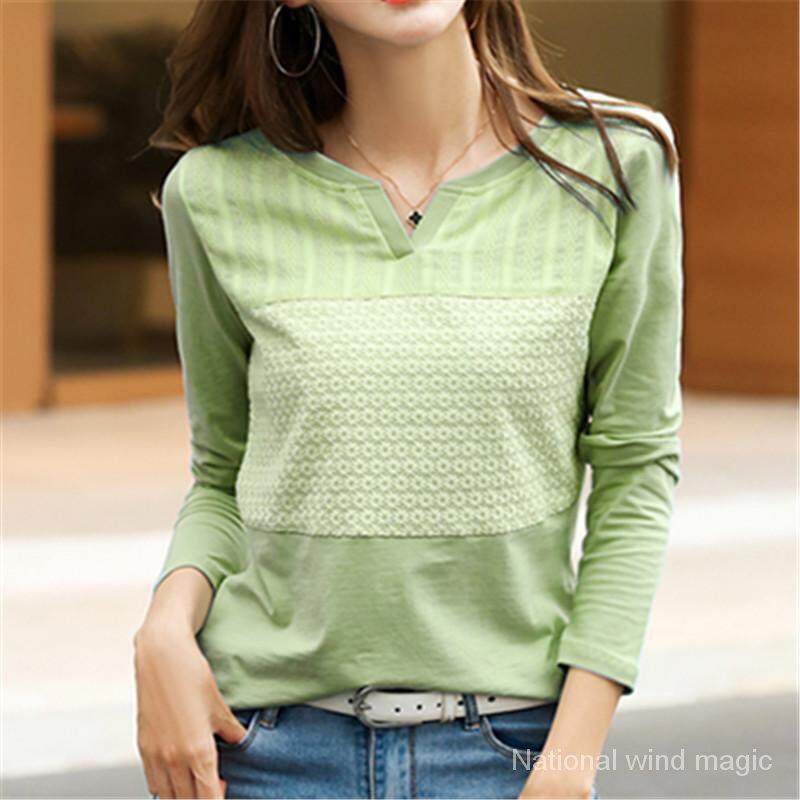 Áo thun cotton tay dài cổ chữ V thời trang xuân thu 2019 cho nữ
 | BigBuy360 - bigbuy360.vn