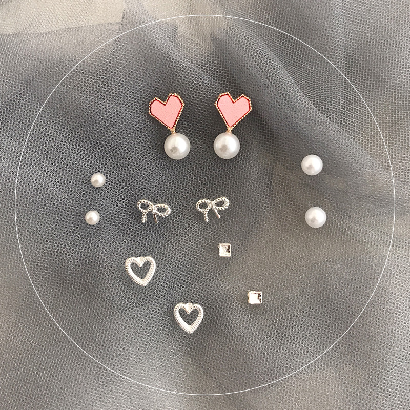 Set 6 Đôi Bông Tai Nhỏ Đính Đá/Ngọc Trai Nhân Tạo Lấp Lánh Thời Trang