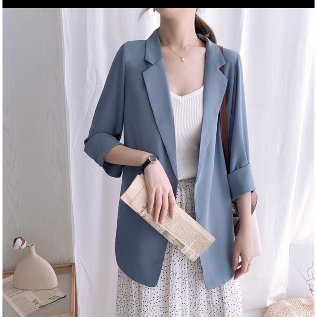 Áo vest blazer dáng suông mỏng tay lật 1 lớp mặc hè thu 005 | BigBuy360 - bigbuy360.vn