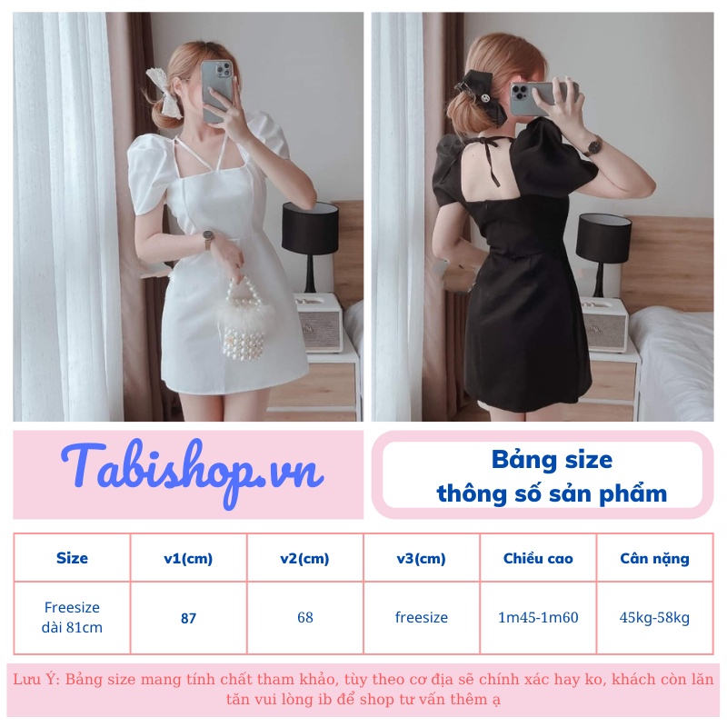 Váy nữ cổ vuông 2 màu đen trắng TABISHOP đầm dự tiệc tay phồng cổ yếm phong cách tiểu thư hot trend 2022 | BigBuy360 - bigbuy360.vn