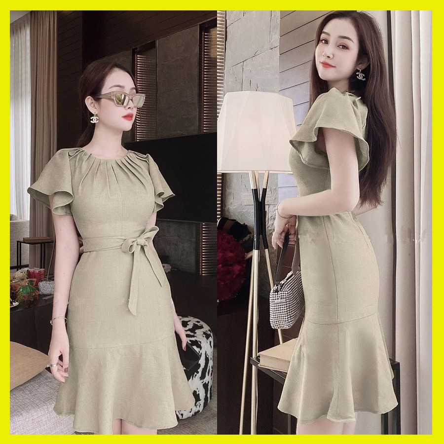 Đầm dáng suông công sở đuôi cá xinh đẹp, cổ xếp ly trẻ trung, thanh lịch, hàng cao cấp giá rẻ -V022VDVDVDVD