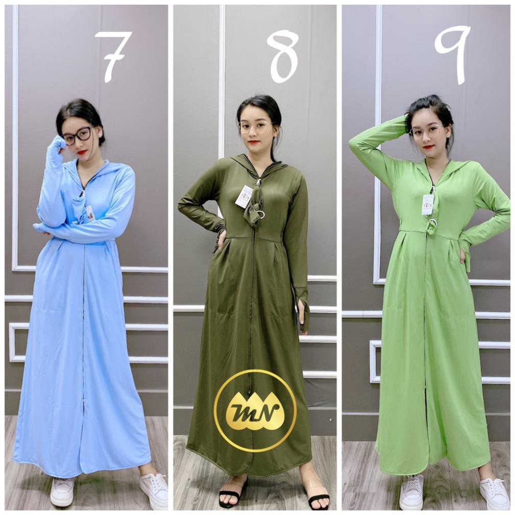 Áo chống nắng toàn thân 3 lớp vải lanh nhung Nhật xịn dài phủ kín chân - ao chong nang nu toan than 