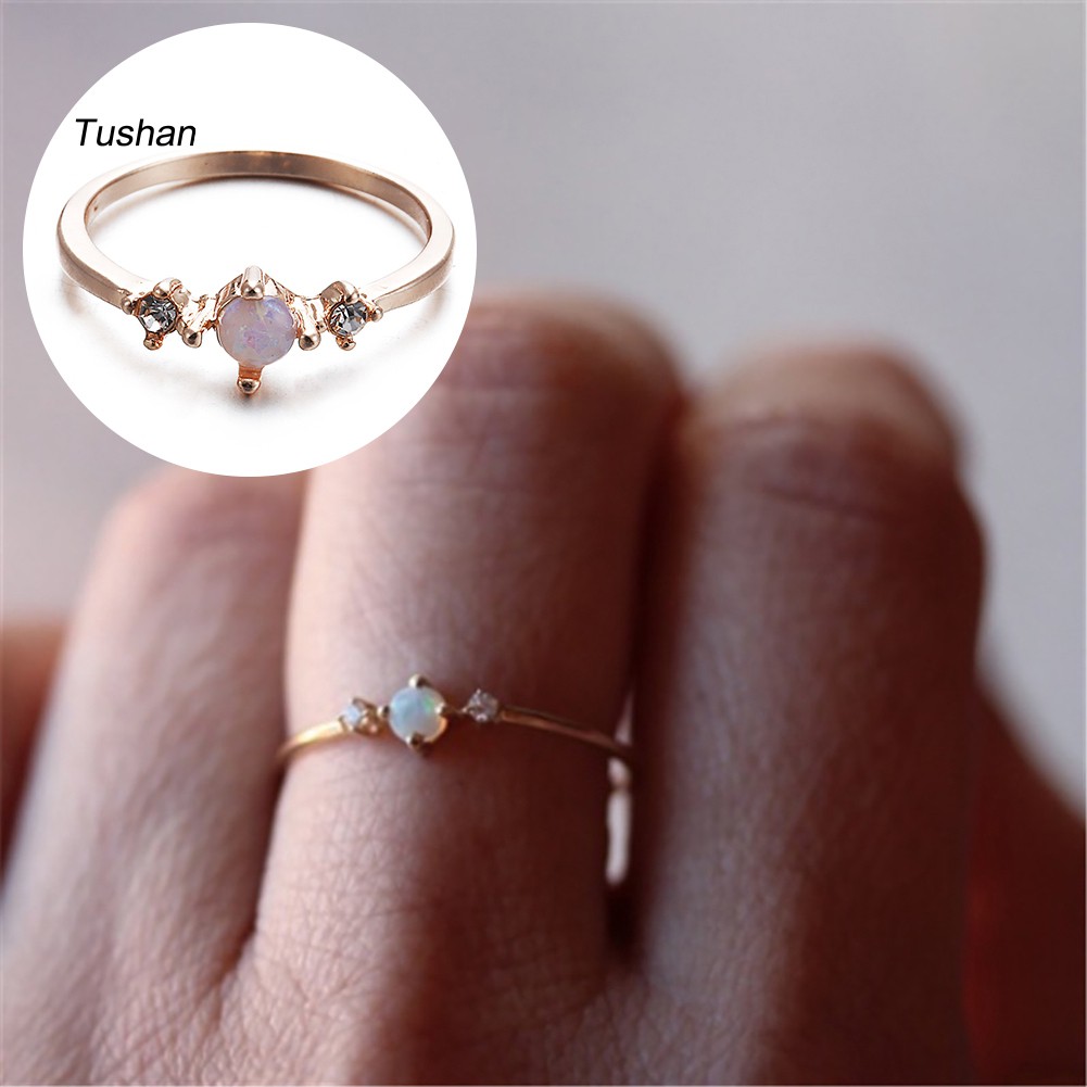 Dụng Cụ Kéo Căng TUSHNhẫn Đính Hôn Đính Đá Opal Nhân Tạo Thời Trang Dành Cho Nữ