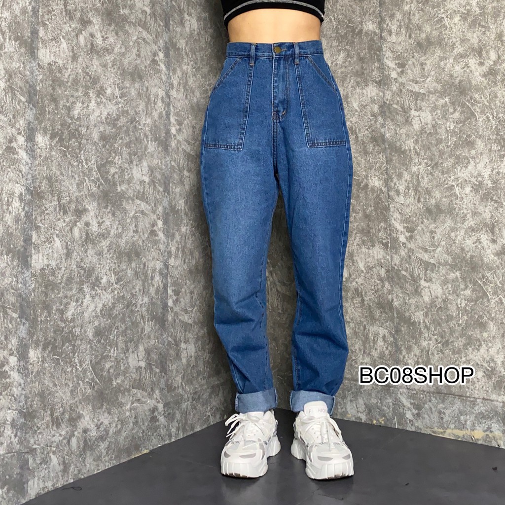 Quần Jean Baggy Nữ Lưng Cao Hách Chân Dài 100cm Lai Tua BC142