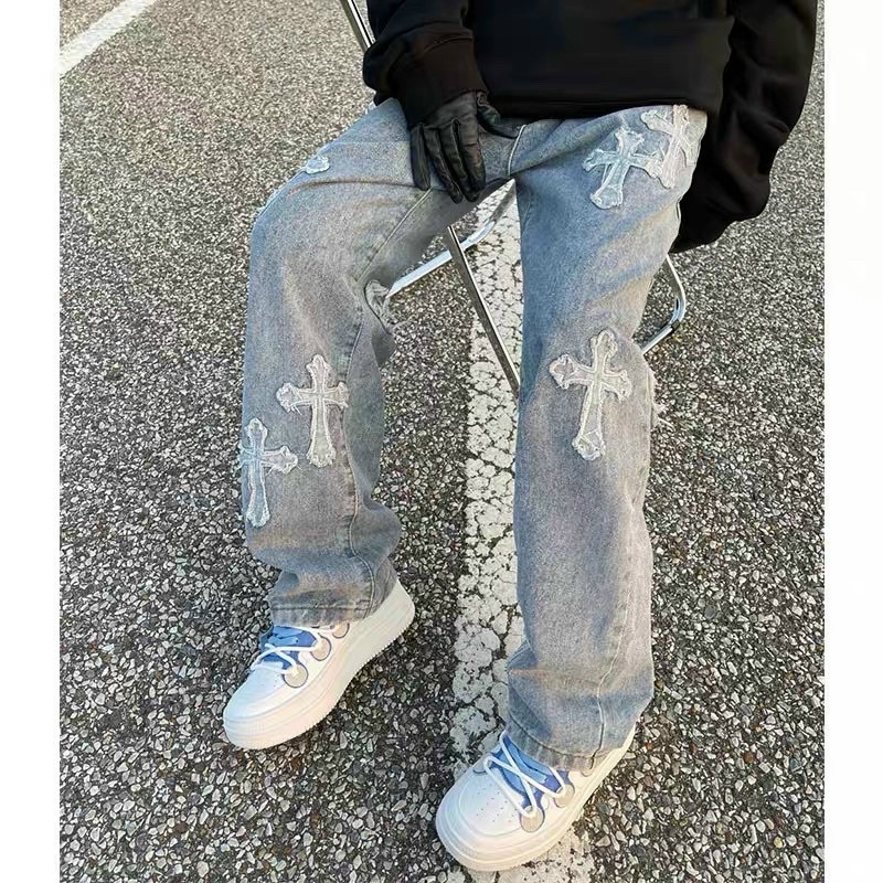 QUẦN BAGGY JEANS ỐNG RỘNG THÊU THÁNH GIÁ FORM UNISEX NAM NỮ (hình chụp thật)