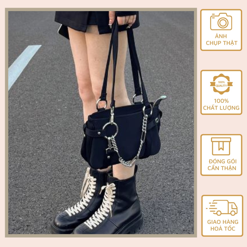 Túi Xách Nữ Đẹp Kẹp Nách Túi Đeo Vai Thời Trang Đường Phố Vải Nylon Chống Thấm Có Quai Da Dây Xích Cá Tính-T126-29