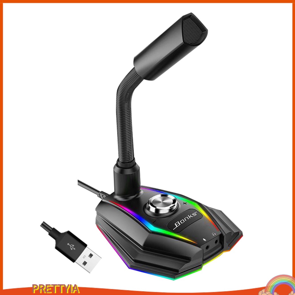 Micro không dây có đèn RGB và 2 kiểu thu âm USB với nút tắt tiếng điều khiển âm lượng cho chơi game máy tính bàn / MAC