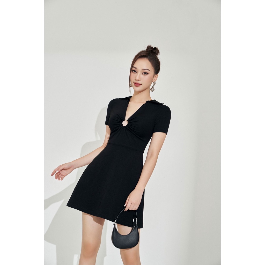 MOLLYNISTA -  Đầm Polia thun cổ polo khoen tròn quyến rũ nữ tính thiết kế cao cấp đi chơi đi tiệc gợi cảm
