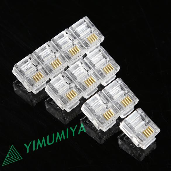 100 đầu nối dây điện thoại bàn 4 Pin RJ11 RJ-11 6P4C