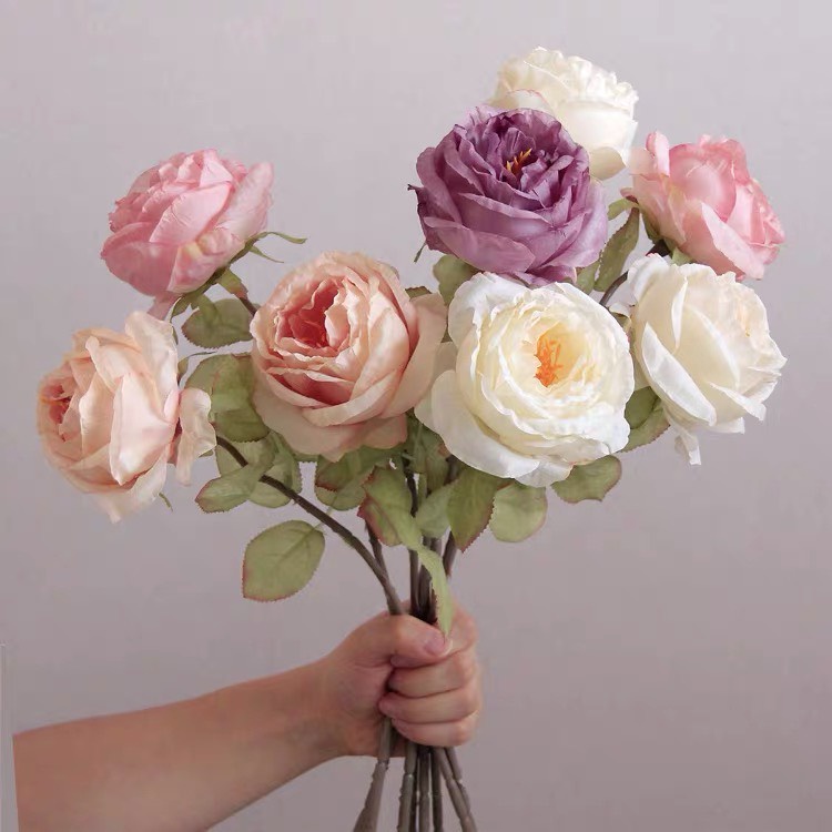 Hoa hồng rũ kiểu dáng vintage bông to làm phụ kiện chụp ảnh decor, hoa giả trang trí nhà