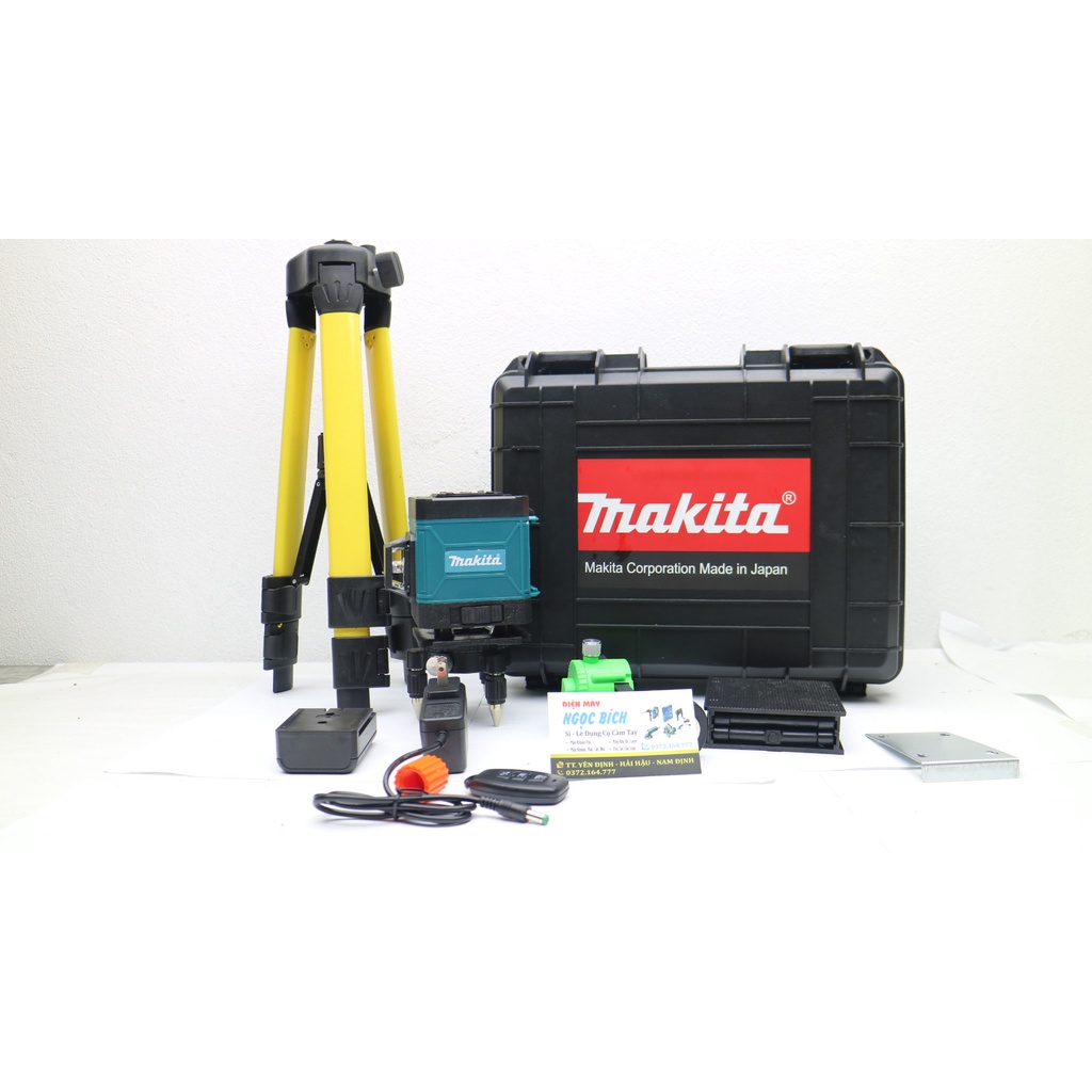 Máy Cân Mực Bắn Cốt Máy Cân Bằng Laser MAKITA 12 Tia Xanh Laser Có Điều Khiển, Sạc, Chân Đế Máy, Hộp Nhựa [MÁY 2 PIN]