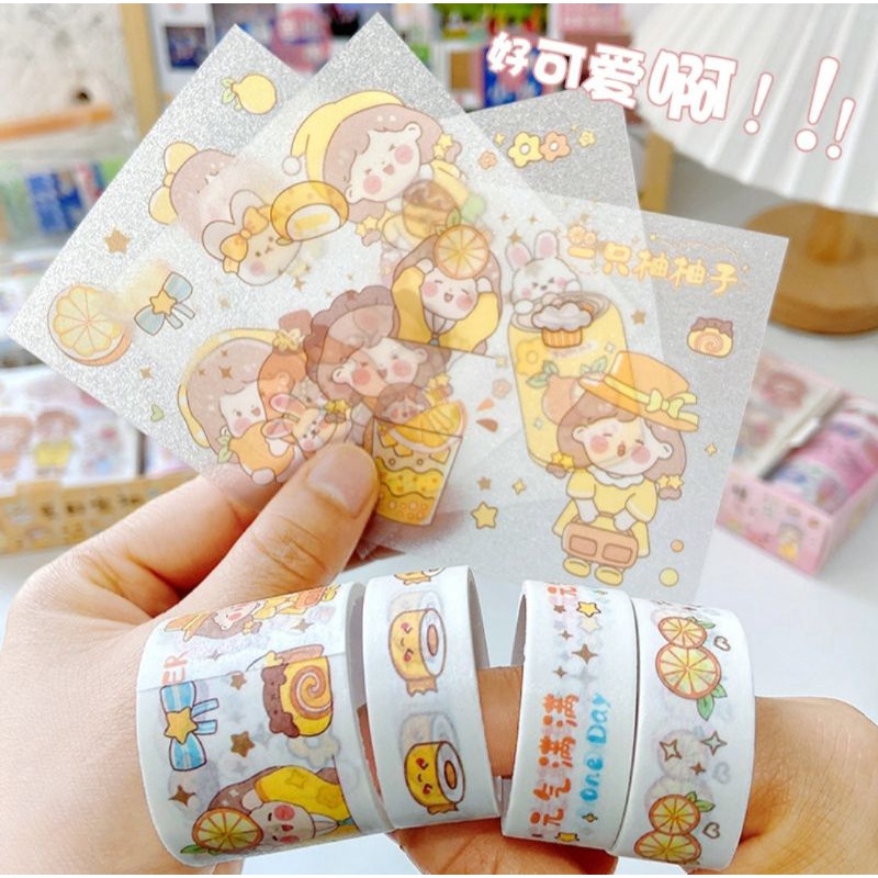 Hộp 4 tấm sticker và băng keo washitape 4 cuộn mã XM-20801, có clip