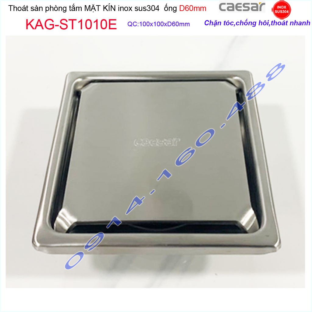 Thoát sàn Caesar 10x10cm ST1010E mặt inox kín, phễu thoát sàn SUS304 thoát nước nhanh chống hôi chặn tóc tốt