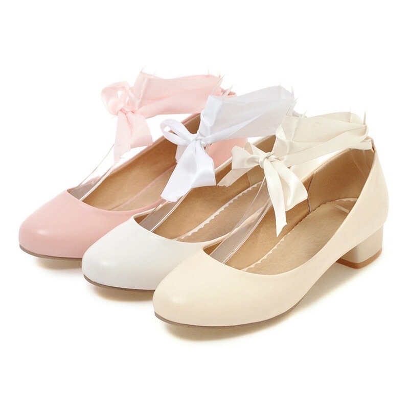 Giày búp bê buộc nơ đế thấp kiểu dáng dễ thương