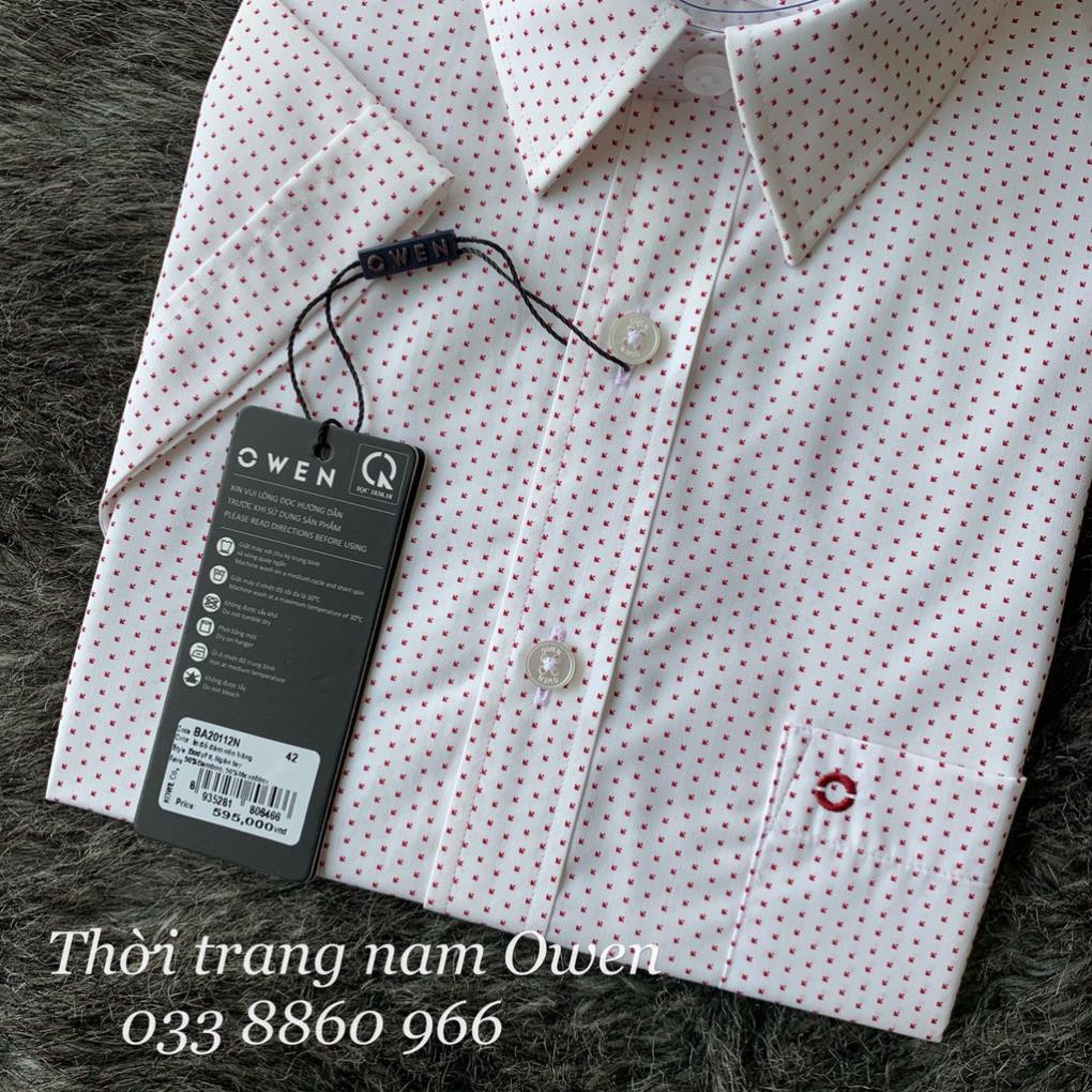 Sale Chính Hãng OWEN - Áo sơ mi ngắn tay Owen chất sợi tre màu trắng chấm đỏ  BA 20112 hot 🌺 neww * ! %
