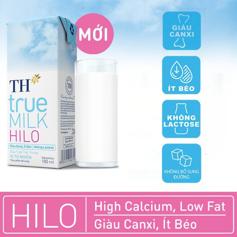 Thùng sữa tươi tiệt trùng Th true milk HILO 180 ml * 48 hộp nguyên chất