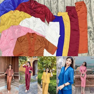 SET BỘ BỜ LAI LỤA GẤM 3 NÚT #ĐỒ LAM _ĐỒ ĐI CHÙA