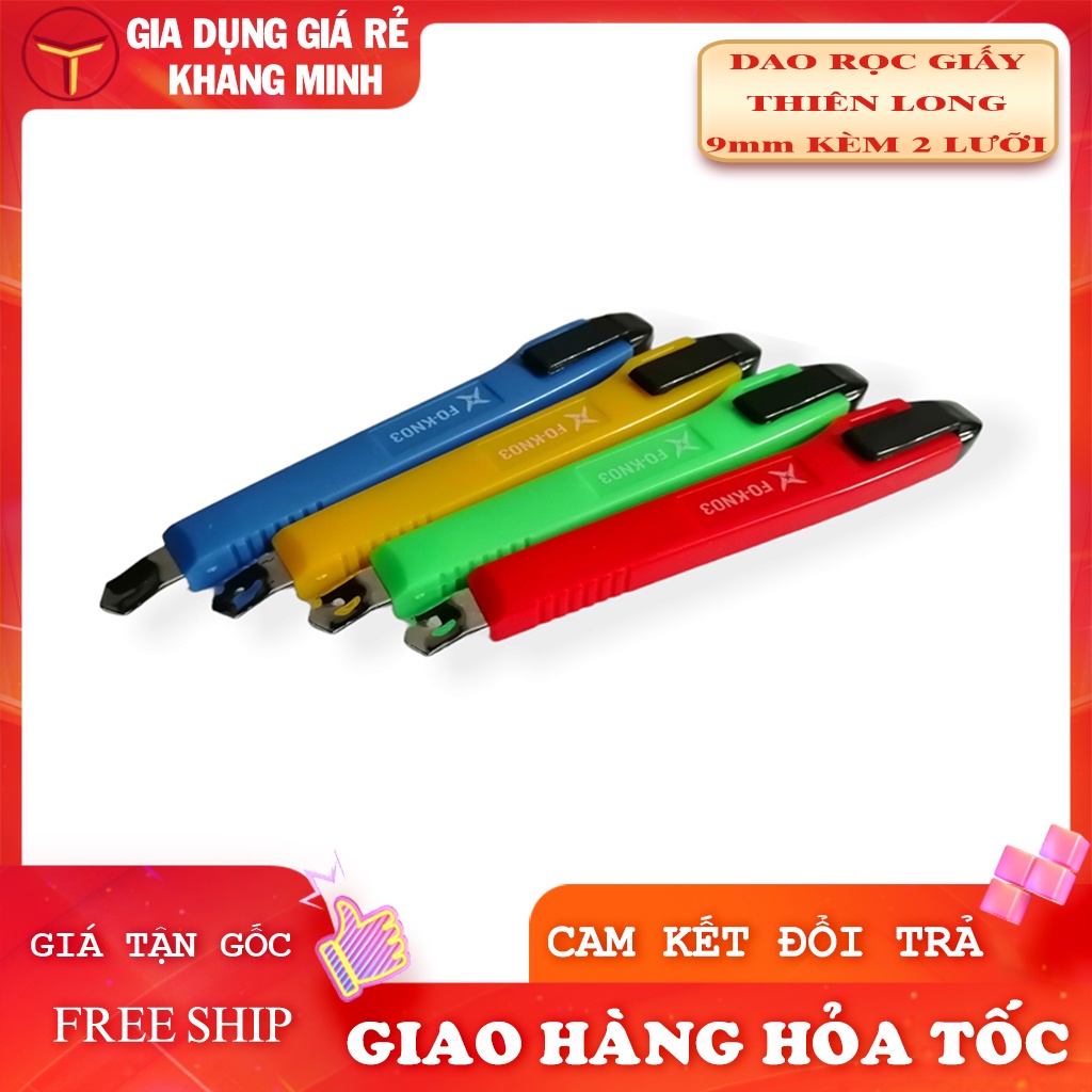 Dao Rọc Giấy Nhỏ 9mm FlexOffice FO-KN03 Kèm 2 Lưỡi Bên Trong