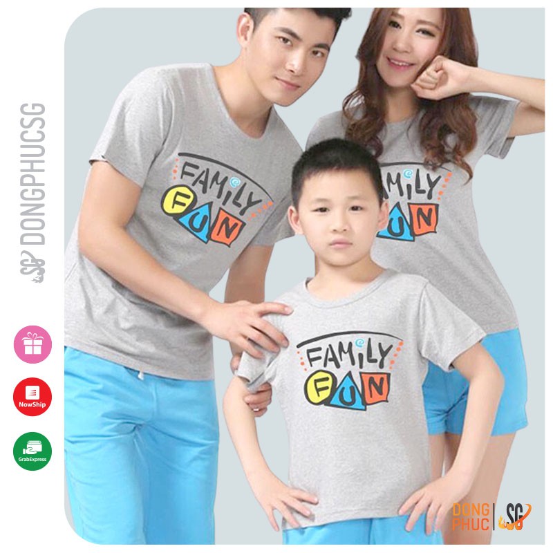 Áo gia đình Family Fun Đồng phục gia đình 3/4/5 người giá rẻ Thun cotton Màu xám GD297X