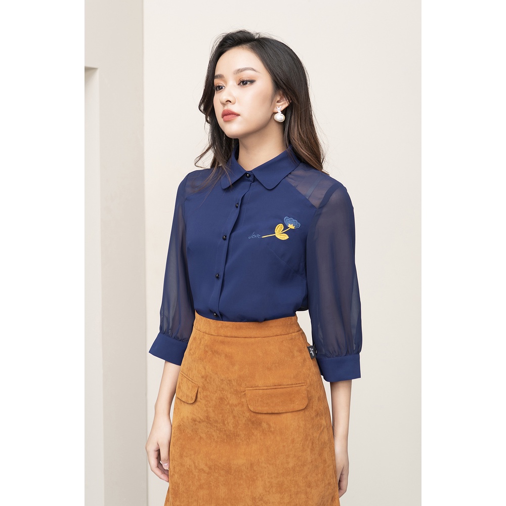 Áo Sơ Mi Phối Tay Voan Thêu Hoa Trước Luperi LFSM1185