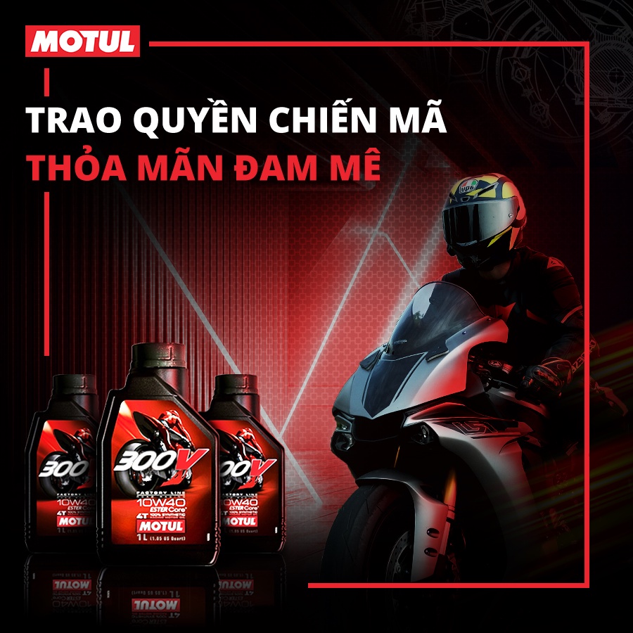 Dầu nhớt Mô tô xe máy Motul 300V Factory Line Road Racing 10W40 1L Tem 3 Lớp Nhập khẩu Pháp