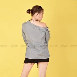 Áo sơ mi lệch vai bo tay