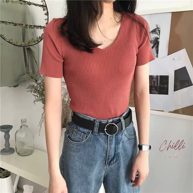 Áo len tăm cổ tim basic,phong cách thu đông Hàn Quốc,hàng Quảng Châu P230
